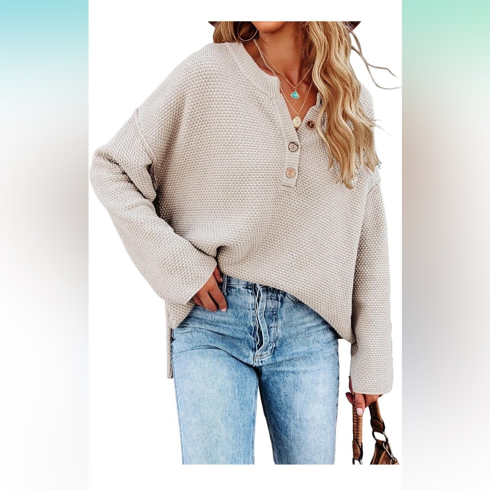 Oversized sweater loose V neck